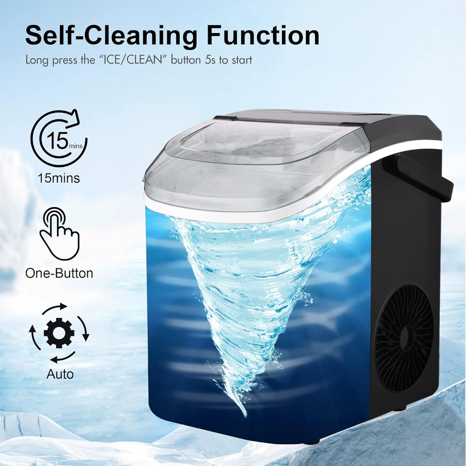 Humhold Portable Nugget Ice Maker CounterTop, 33Lbs/24Hrs Chewable Pebble Ice, Auto Self Cleaning, Crushed Pellet Ice Cubes Maker Machine with Handle, Compact Design for Home/Kitchen/Camping/RV