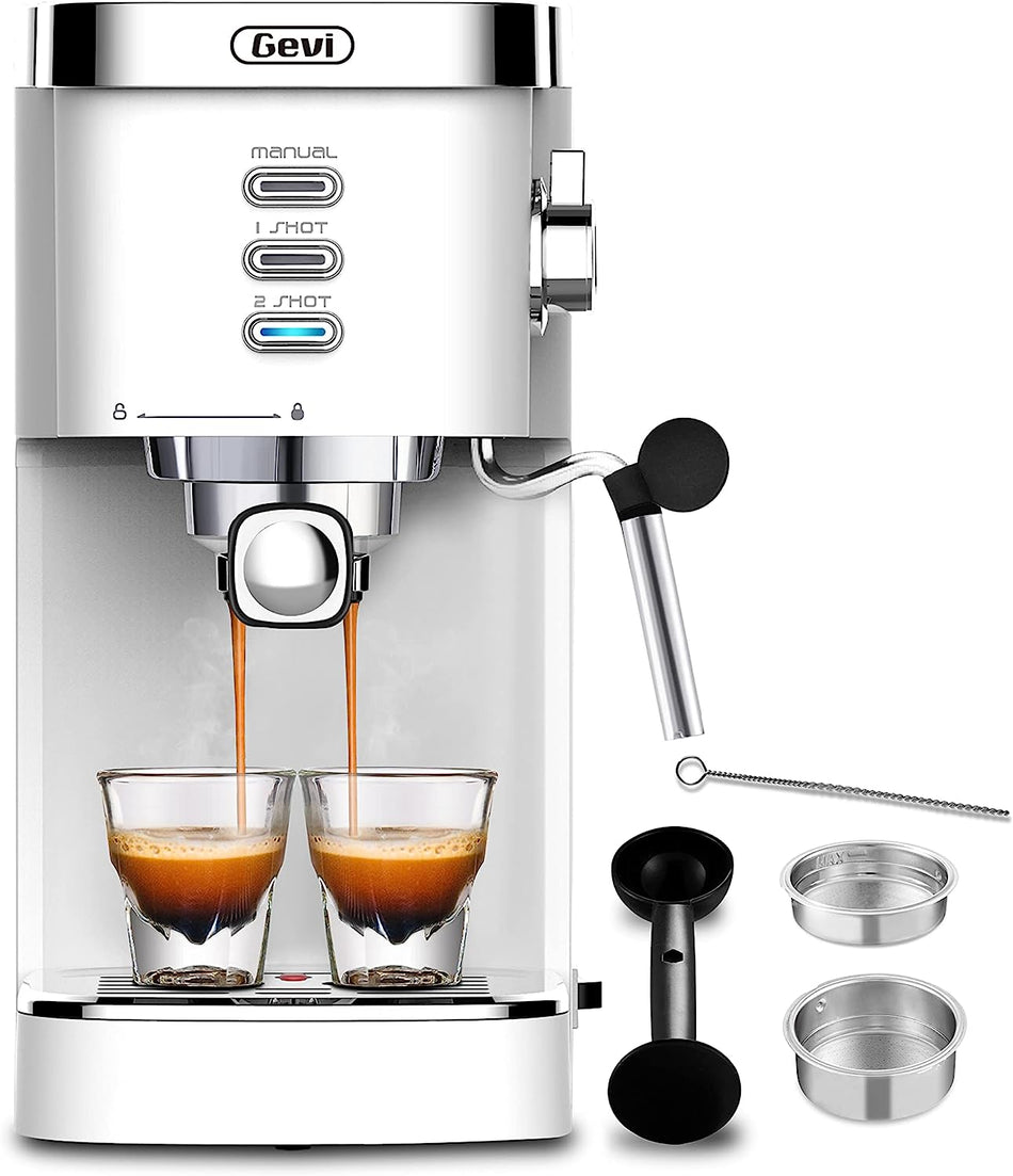 Gevi 20 Bar High Pressure Commercial Espresso Machines, Espresso Machine with Milk Frother for Espresso, Latte Macchiato, Cuppuccino, 1.2L Water Tank, 1350W