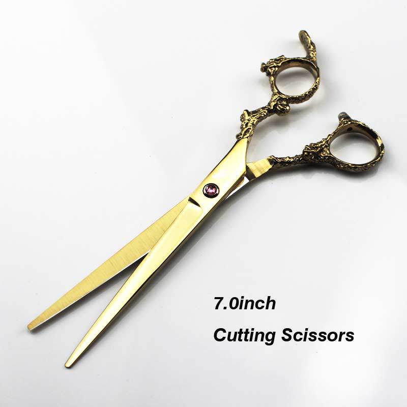 7.0 Inch Golden Dragon Handle 4 Pack Pet Grooming Scissors, Straight Cut And Curved Scissors Set, Free Comb