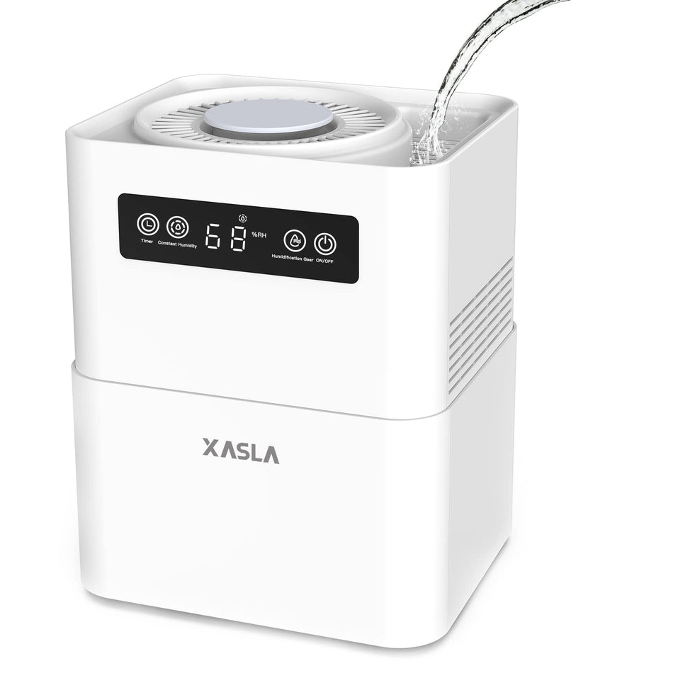 XASLA Top Fill 5L Evaporative Humidifier for Baby Nursery Bedroom, No Mist Humidifier with Filter, Timer, Digital Display, Water Shortage Protection, Intelligent Constant Humidity
