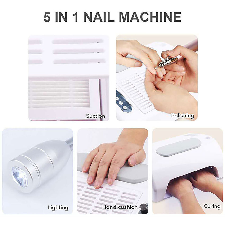 5in 1 Manicure Machine 96W LED Nail Lamp Dryer Vacuum Cleaner Nail Drill Dust US