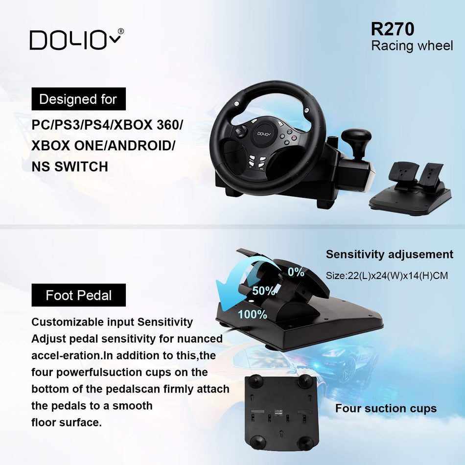 DOYO Gaming Racing Wheel Steering Wheel for PC 270 Degree Driving Force Sim Game Steering Wheel with Responsive Gear and Pedals for