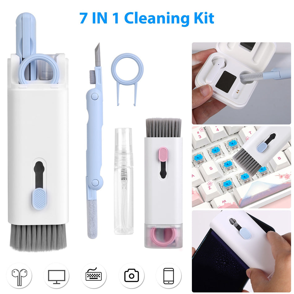 7 in 1 Laptop Keyboard Dust Cleaner Brush Set Earbud Cleaning Pen Electronics Dust Remover with Key Puller Multifunctional Cleaning Tool for PC Tablet
