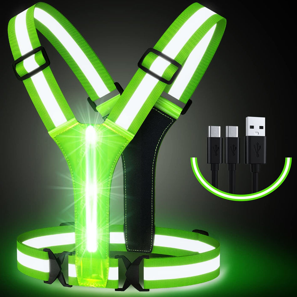 Led Light Up Running Vest Reflective For Walking At Night; High Visibility Gear Rechargeable Adjustable For Runners Walkers Men And Women