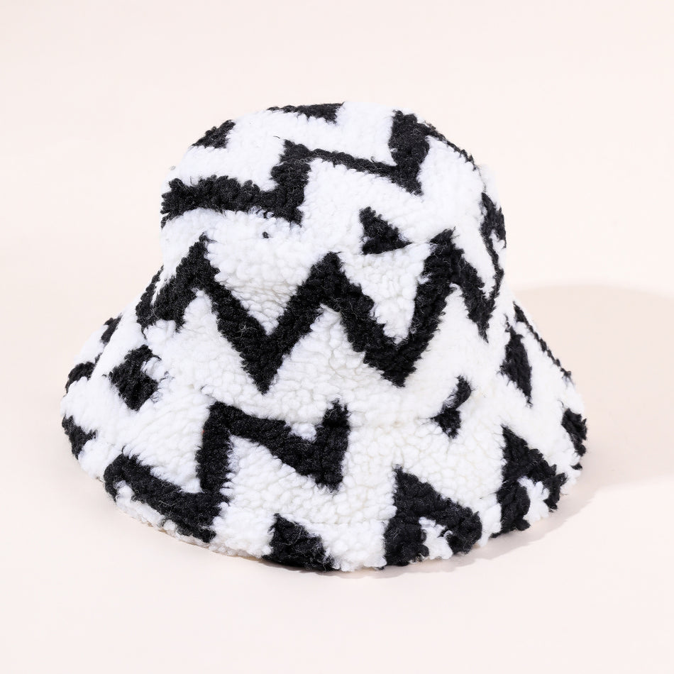 European and American fashion striped plush hat color matching basin hat autumn and winter warm hat men and women hat trend