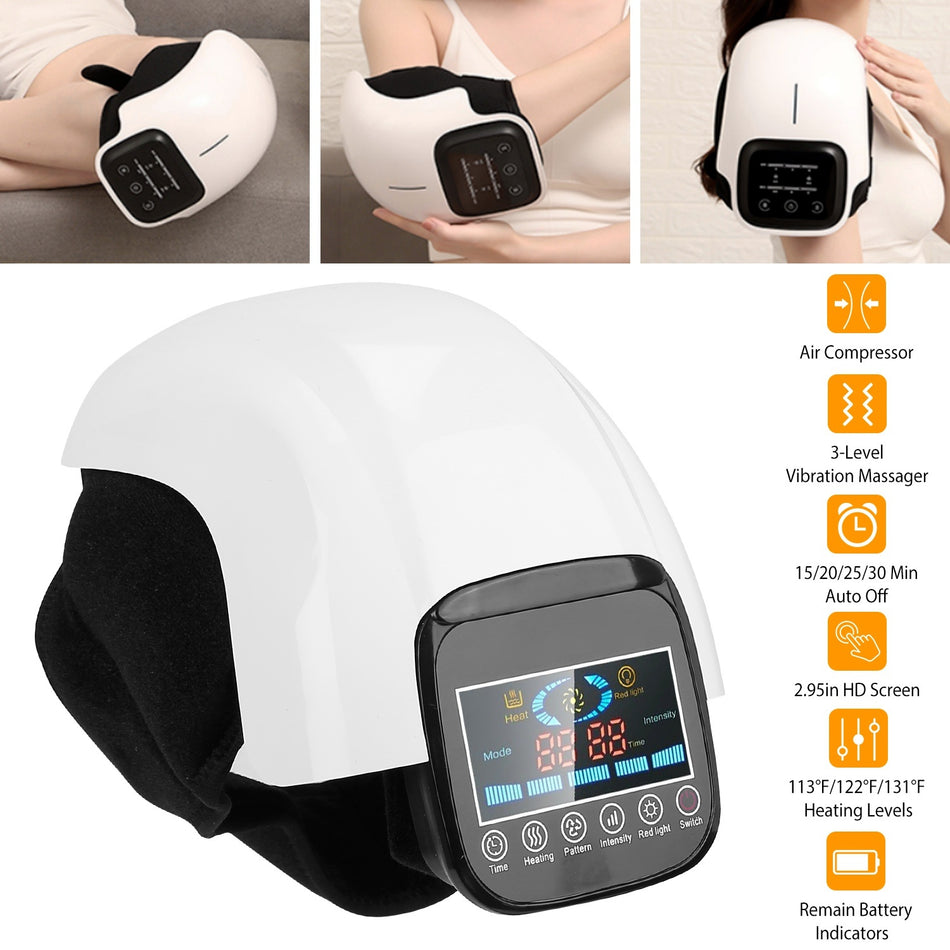 Electric Rechargeable Knee Massager Infrared Heat Pain Relief Therapy Knee Brace Wrap with Air Pressure Kneading Timer Temperature Adjustment