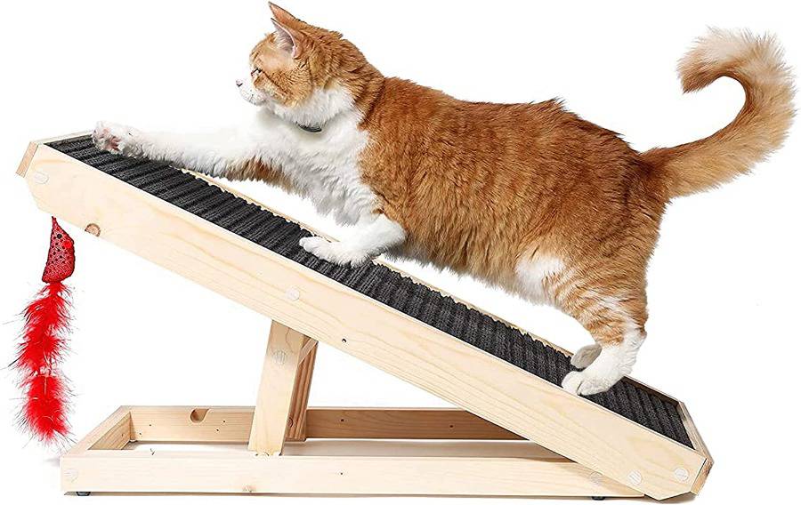 Alpha Paw - Natural Wood Cat Scratching Post Ramp - Cat Incline Scratching Board & Scratch Pad - Modern Cat Scratcher - Horizontal Cat Scratcher